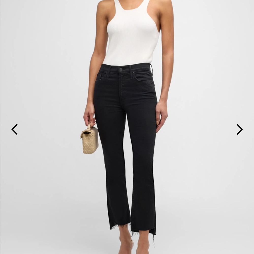 MOTHER Black Ankle Cropped Jeans with Raw Hem